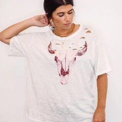 Purple Door Boutique The Pink Bull Head Off White Graphic Tee Ladies'