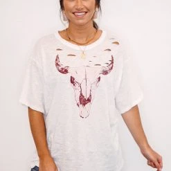 Purple Door Boutique The Pink Bull Head Off White Graphic Tee Ladies'