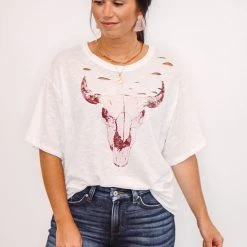 Purple Door Boutique The Pink Bull Head Off White Graphic Tee Ladies'