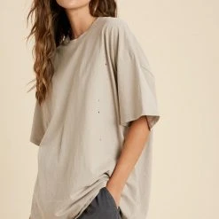 Purple Door Boutique Tops Oversized Distressed Stone Crewneck Tee