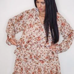 Purple Door Boutique Floral Print Dress In Natural Ladies'