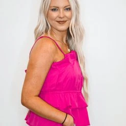 Purple Door Boutique Sunshine Promises Magenta Peplum Top New Arrivals