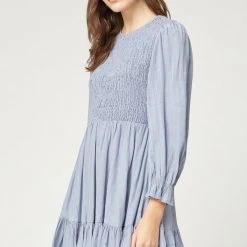 Purple Door Boutique Twilight Dreams Blue Smocked Long Sleeve Dress New Arrivals