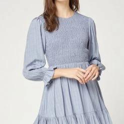 Purple Door Boutique Twilight Dreams Blue Smocked Long Sleeve Dress New Arrivals