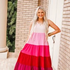 Purple Door Boutique Pink Combo Colorblock Maxi Dress