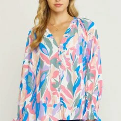 The Purple Door Boutique White Pastels Button Down Top