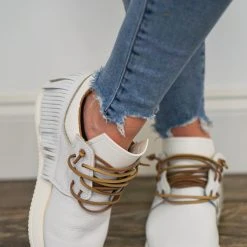 Esseutesse White Leather Fringe Sneakers Shoes