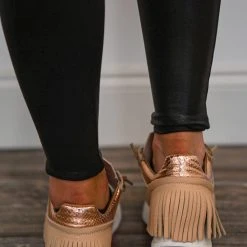 Esseutesse Nude Leather Fringe Sneakers New Arrivals