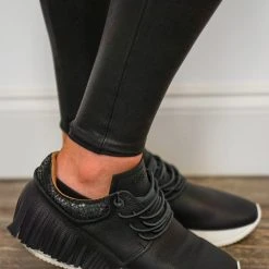 Esseutesse Black Leather Fringe Sneakers