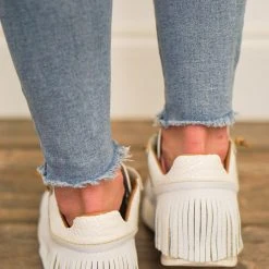 Esseutesse White Leather Fringe Sneakers Shoes