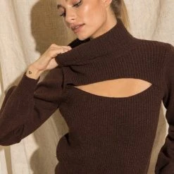 Purple Door Boutique Espresso Cut Out Ribbed Sweater