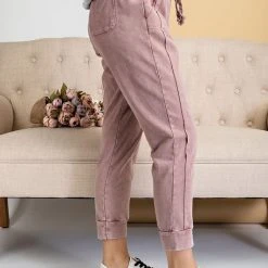 Purple Door Boutique Faded Plum Mineral Washed Joggers New Arrivals