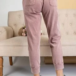 Purple Door Boutique Faded Plum Mineral Washed Joggers New Arrivals
