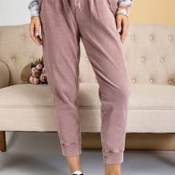 Purple Door Boutique Faded Plum Mineral Washed Joggers New Arrivals