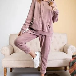 Purple Door Boutique Faded Plum Mineral Washed Joggers New Arrivals