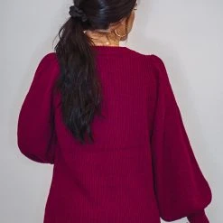The Purple Door Boutique Mistletoe Kisses Magenta Knit Sweater Ladies'