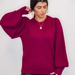 The Purple Door Boutique Mistletoe Kisses Magenta Knit Sweater Ladies'