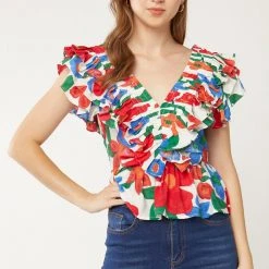 Purple Door Boutique Ladies' Summer Days Floral Peplum Top