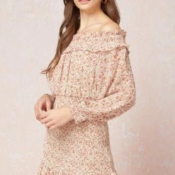 Purple Door Boutique Summer SALE Beautifully Floral Off The Shoulder Smocked Dress