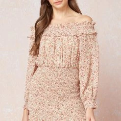 Purple Door Boutique Summer SALE Beautifully Floral Off The Shoulder Smocked Dress