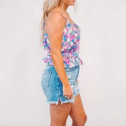 Purple Door Boutique $15 & $19 Tops Floral Cuteness Blue Cropped Cami Tank