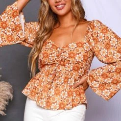 Purple Door Boutique Retro Floral Mustard Peplum Top New Arrivals