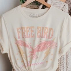 Purple Door Boutique Free Bird Vintage White Graphic Tee