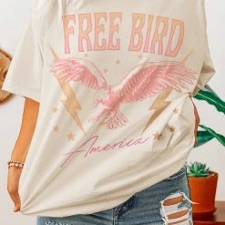 Purple Door Boutique Free Bird Vintage White Graphic Tee