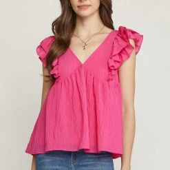 Purple Door Boutique Boardwalk Beauty Fuchsia Babydoll Top
