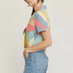 Purple Door Boutique Golden Blue Multicolor Print Bodysuit