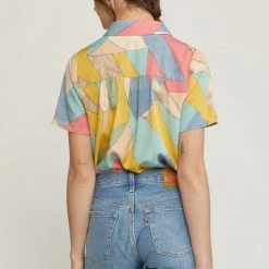 Purple Door Boutique Golden Blue Multicolor Print Bodysuit