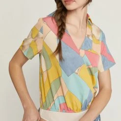 Purple Door Boutique Golden Blue Multicolor Print Bodysuit