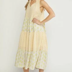 Purple Door Boutique Ladies' Bohemian Gold Tiered Midi Dress