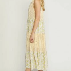 Purple Door Boutique Ladies' Bohemian Gold Tiered Midi Dress