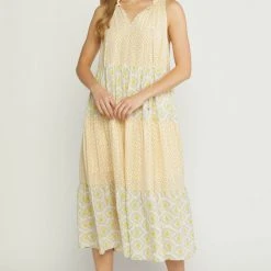 Purple Door Boutique Ladies' Bohemian Gold Tiered Midi Dress