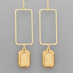 Purple Door Boutique Jewelry Textured Rectangle Gold Dangle Earrings