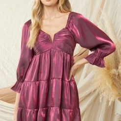 Purple Door Boutique Shimmering Iridescent Grape Babydoll Dress