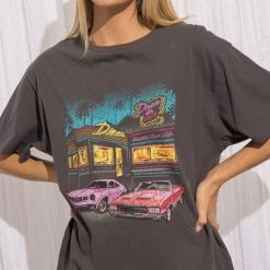 Purple Door Boutique Vintage Diner Charcoal Graphic Tee Ladies'