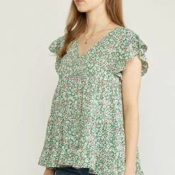 Purple Door Boutique Floral Favorite Green Babydoll Top Summer SALE