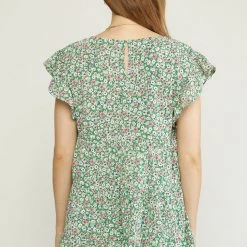 Purple Door Boutique Floral Favorite Green Babydoll Top Summer SALE