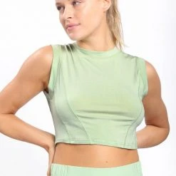 Mono B Athleisure Mono B Fair Green Open Back Cropped Tank Top New Arrivals