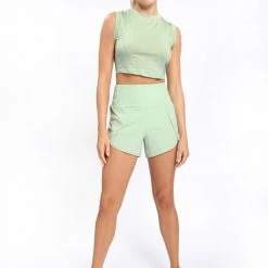 Mono B Athleisure Mono B Fair Green Open Back Cropped Tank Top New Arrivals