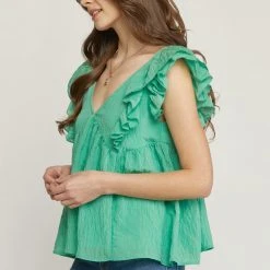 Purple Door Boutique Boardwalk Beauty Green Babydoll Top