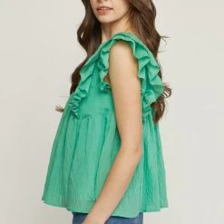 Purple Door Boutique Boardwalk Beauty Green Babydoll Top