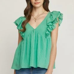 Purple Door Boutique Boardwalk Beauty Green Babydoll Top