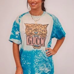 Purple Door Boutique GG Tiger Acid Wash Blue Tee Summer SALE