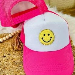 Purple Door Boutique New Arrivals Smiley Pink Trucker Hat