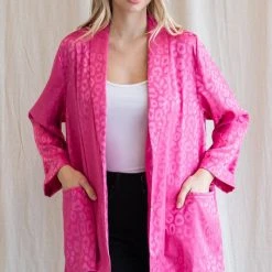 Purple Door Boutique Monochromatic Hot Pink Satin Blazer Ladies'