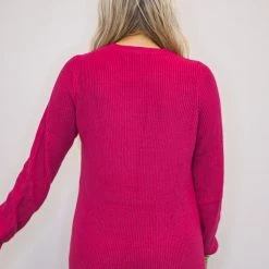 Purple Door Boutique Ladies' Open Heart Hot Pink Sweater