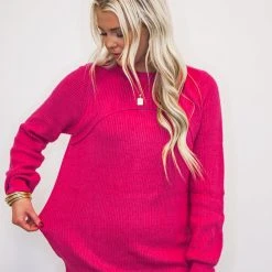 Purple Door Boutique Ladies' Open Heart Hot Pink Sweater